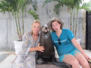 Hanging out with a sea lion at Atlantis Resort